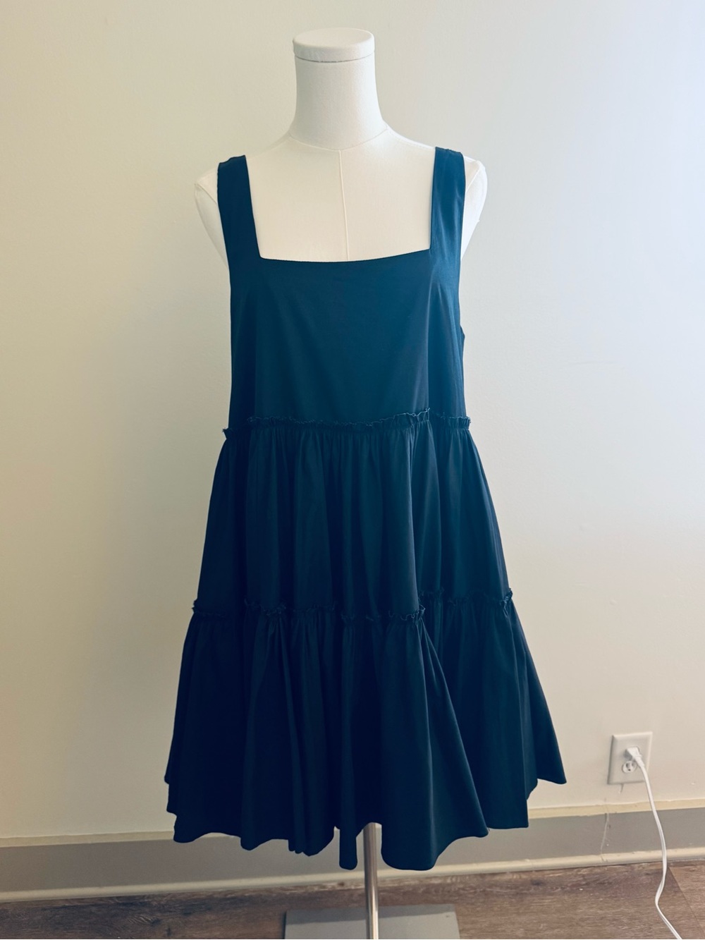 Mable Square-Neck Tiered Dress in Black